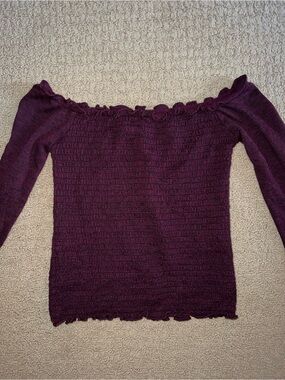Women’s Off-Shoulder Ribbed Knit Sweater Top - Plum